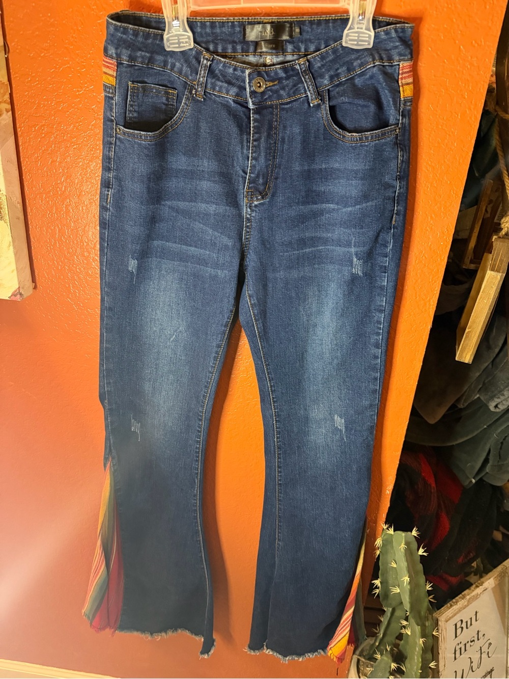 Lucky & Blessed Dark Blue Jeans with Multicolor Side Panels